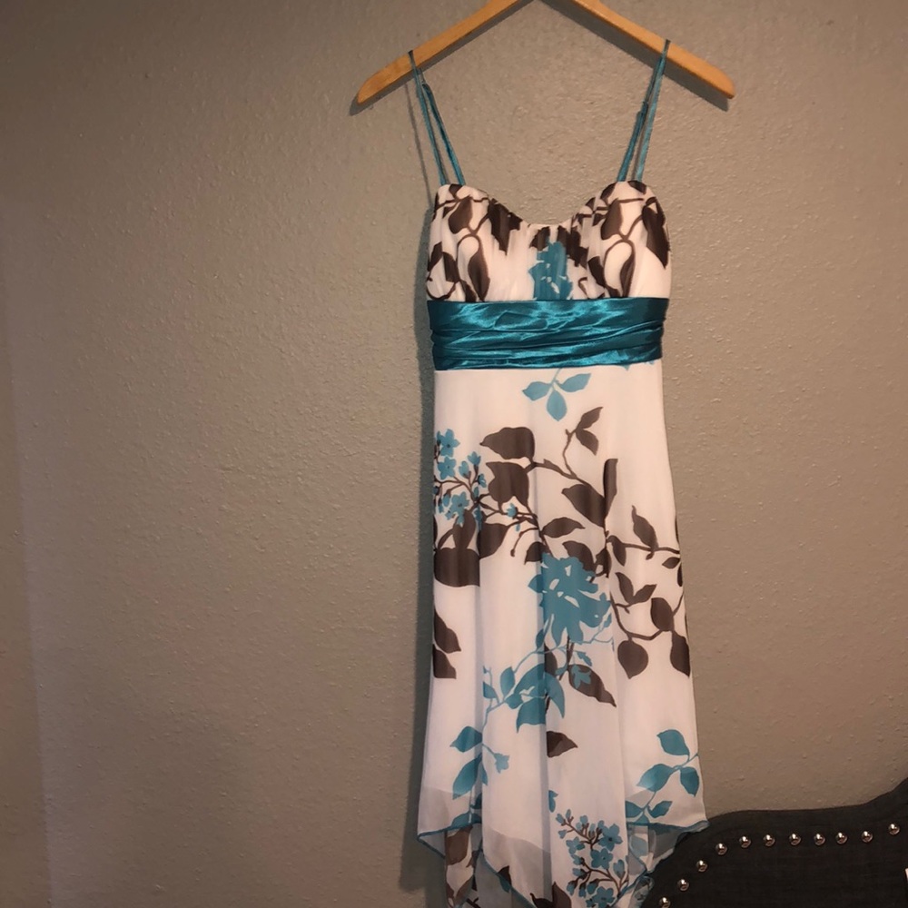 NWT teal floral asymmetrical flowy dress